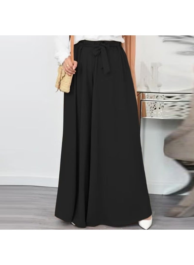Barbora Linen Summer Casual Belted Women's Trousers Shalwar LN345BLACK5 - Image 1
